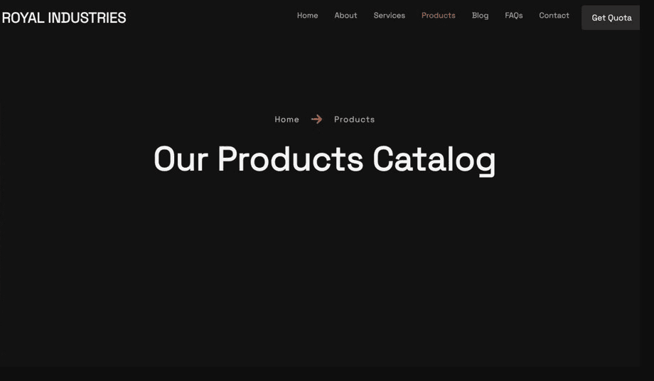 Royal Industries product catalogue with commodities grouped for enquiry.