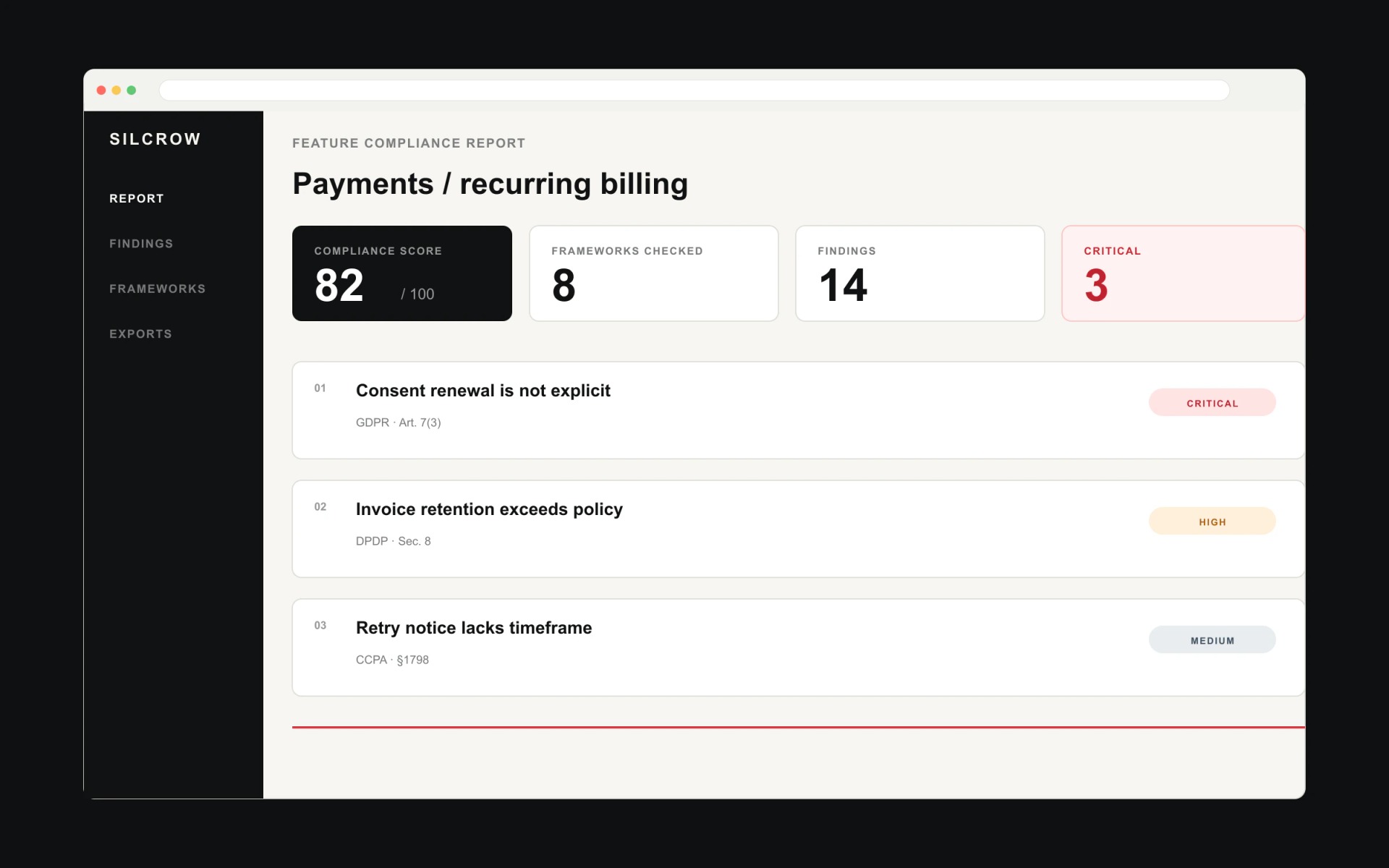 Silcrow — the report surface.