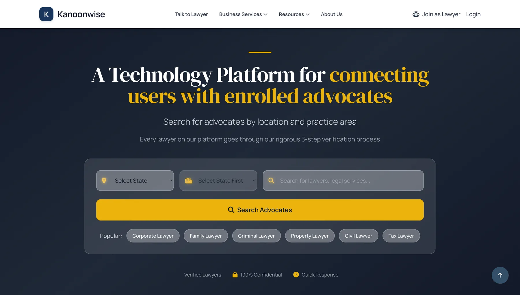 The Kanoonwise homepage, captured in full.