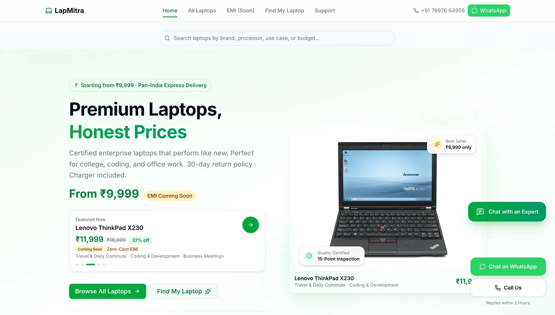 The LapMitra homepage, captured in full.