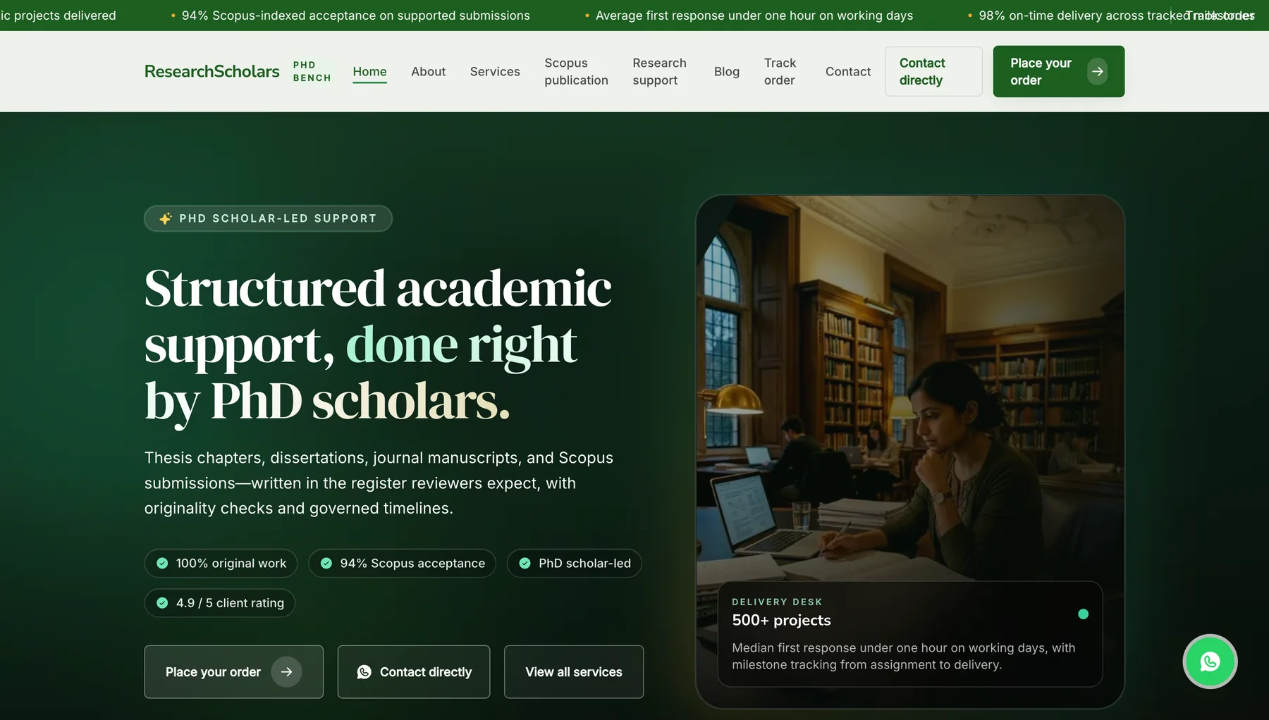 The Research Scholars homepage, captured in full.